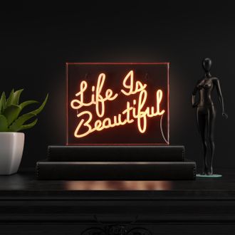 Jonathan Y Designs Life is Beautiful 13.7 X 10.9 Contemporary Glam Acrylic Box USB Operated LED Neon Light