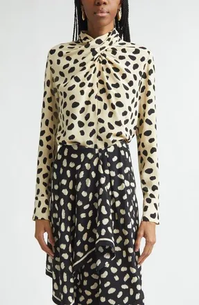 Johanna Ortiz Heavenly Garden Print Silk Top in Ecru /Black at Nordstrom, Size 10