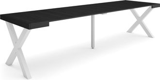 Skraut Home Mesa Consola Extensible, Mesa Comedor Plegable, 300, Para 14 Comensales, Patas Madera Maciza, Estilo Moderno, Negro - Skraut Home