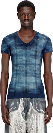 Diesel X-ray top in check-print rib-jersey - T-Shirts - Man - Blue