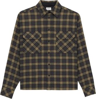 Saint Laurent Geruit wollen overhemd met lange mouwen - Groen