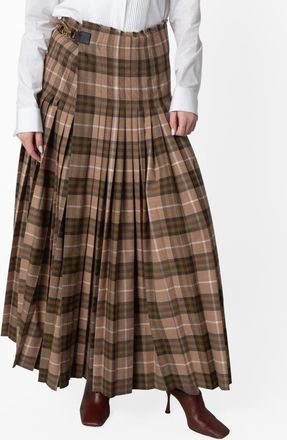 Burberry Check Wool-Blend Maxi Kilt, Size Medium
