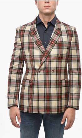 Corneliani CC COLLECTION Tartan Motif Virgin Wool Double-Breasted Blaze size 50