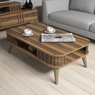 Dmora Mesa De Centro Medicina, Con Patas, Compartimento, Rectangular, 105x60x35h Cm, Marr&oacute;n Nogal