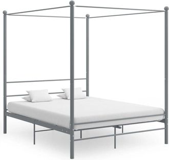 vidaXL Letto a Baldacchino Grigio in Metallo 160x200 cm - Vidaxl