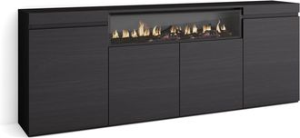 Skraut Home Aparadores Para Sal&oacute;n, Gran Capacidad De Almacenaje, 200x75x35cm, 4 Puertas, Chimenea El&eacute;ctrica, Estilo Moderno, Negro - Skraut Home