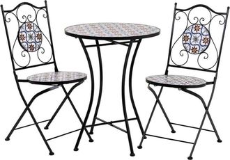Wanderlust Deco Conjunto mesa y 2 sillas de forja marr&oacute;n rojizo d60x75h/d38x46-90h