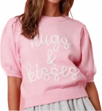 Peach Love California Hugs & Kisses Puff Sleeve Sweatershirt In Baby Pink