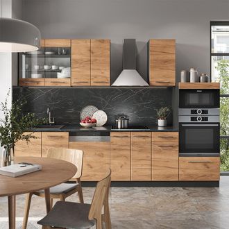 Vicco Mueble De Cocina Fame-line, Oro Power Roble/antracita, 300 Cm Con Armario Alto, Et Antracita