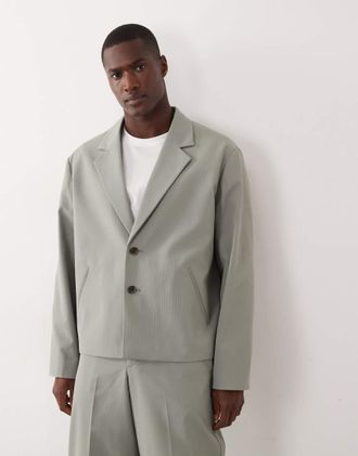 Asos Giacca da abito squadrata verde testurizzato a coste