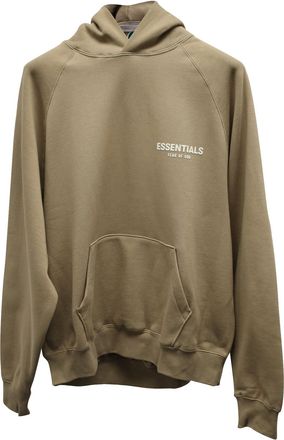 Fear of God Essentials Logo-Flocked Hoodie in Tan Cotton-Blend Jersey