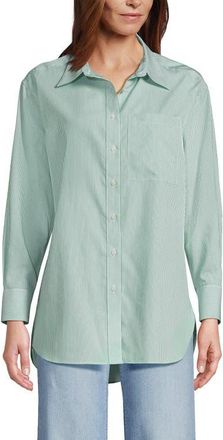 Lands End No Iron Oversized Poplin Extra Long Tunic in Vibrant Clover Mini Stripe at Nordstrom, Size Xx-Small