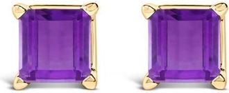 House of Brilliance 14K Gold 5x5MM Princess Cut Gemstone Solitaire Stud Earrings in Purple Amethyst | Yellow at Nordstrom