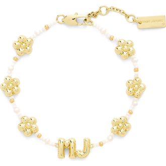 Marc Jacobs MJ Balloon Bead & Freshwater Pearl Bracelet in Gold/Cream at Nordstrom
