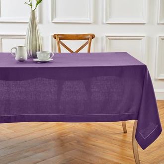 Solino Home Linen Tablecloth for Dining Table, Holiday and Everyday Dining Table Decor - Classic Hemstitch in Purple at Nordstrom, Size 3X-Large