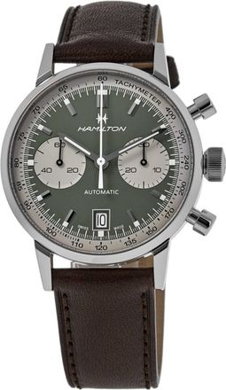 Hamilton American Classic INTRA-MATIC AUTO Chronograph Green Dial Leather Strap Mens Watch H38416560