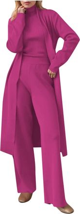 Generic Spring Autumn Women Knitted Cardigan Tracksuit Fashion Three Piece Pant Set with Sweater