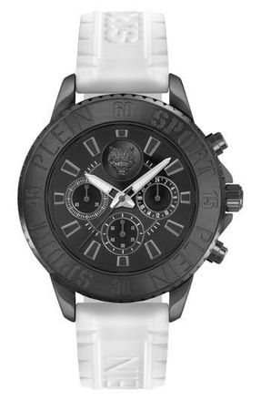 Plein Sport Glam Chrono Silicone Strap Watch, 44mm in Black at Nordstrom Rack