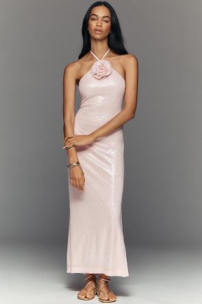 endless rose Shimmer Halter Maxi Dress