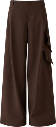 Meimeij Wijde broek met asymmetrische zijzakken - Dames - Wijde Broeken - Bruin - M - Katoen - Broeken