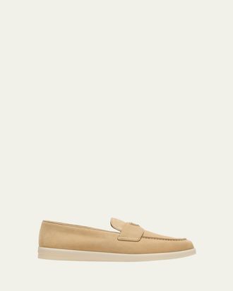 Prada Mens Saint Tropez Triangle Logo Suede Loafers