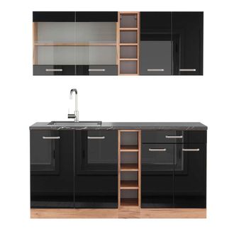 Vicco Cocina Vers&aacute;til R-line, Roble Negro/dorado De Alto Brillo, 160 Cm, Et Antracita