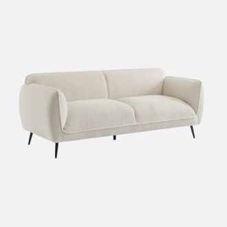 Sweeek Sweeek - Sof&aacute; De 3 Plazas En Tejido Borreguito Con Patas De Metal, Soft, Crema, 205x82.3x76.3 Cm