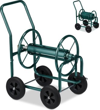 Relaxdays Relaxdays Carro Portamangueras, Hasta 60 M, 4 Ruedas Neum&aacute;ticas, Acoplamiento Por Clic, Soporte Mangueras Metal, Verde