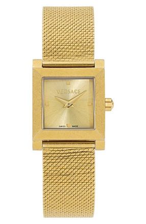 Versace Reveal Square Goldtone Mesh Strap Watch, 22mm in Ip Yellow Gold at Nordstrom