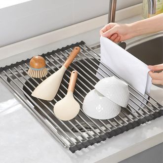 OEM 2 Escurridores De Platos De Acero Inoxidable Para Colocar Sobre El Fregadero, Alfombrilla Antigoteo, Plegables, Organizador De Cocina Para Toallas, Fr