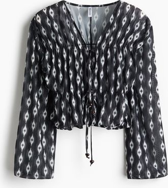 H&M Mesh-Bluse mit Bindedetail - Schwarz