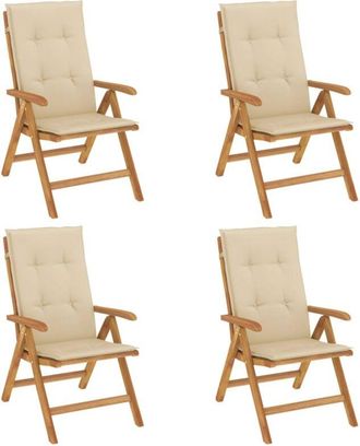 vidaXL Sillas De Jard&iacute;n Reclinables Y Cojines 4 Uds Madera Maciza Teca Vidaxl