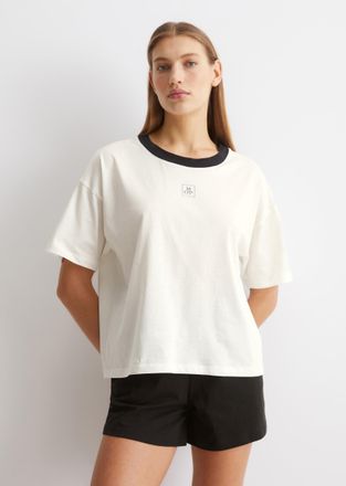 Marc O'Polo Shorty MARC OPOLO, Damen, Gr. XL, wei&szlig;, Jersey, Obermaterial: 100% Baumwolle, kurz, Rundhals, Homewear-Sets Shorty, Kurzarm, Rundhalsausschnitt