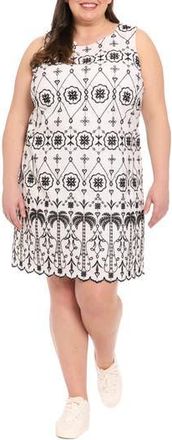 London Times Embroidered Eyelet Sleeveless Cotton Shift Dress in Black/White at Nordstrom Rack, Size 24W
