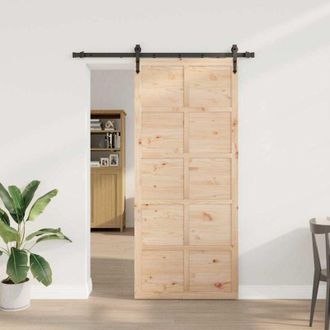 vidaXL Vidaxl - Puerta Deslizante Marr&oacute;n 80 X 208 Cm Madera Maciza De Pino