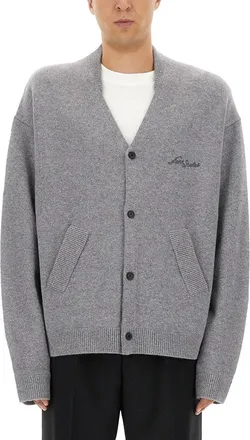 Acne Studios Relaxed-Fit V-Neck Cardigan With Button-Down Front And Embroidered Detailing
