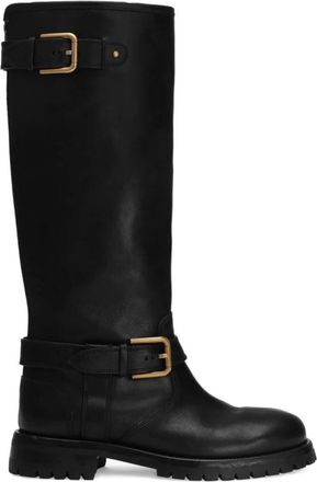Dolce & Gabbana Zwarte Kalfsleren Hoge Hak Laarzen - Dames - Hoge Laarzen - Zwart - 37 EU - Schoenen