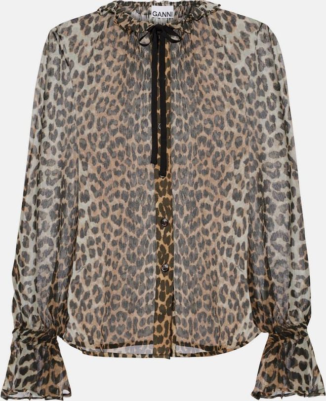 Blusa in chiffon con stampa leopardata