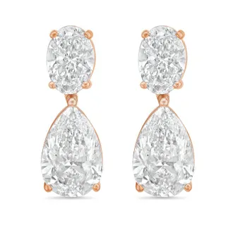 Diana M. Jewels 14KW RG 15.00 Ct TW of Lab grown oval and pear shape diamond drop earrings