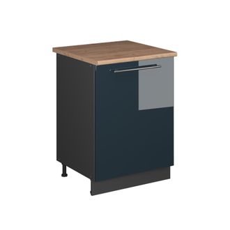 Vicco Mueble Bajo De Cocina Fame-line, Azul Oscuro Alto Brillo/antracita, 60 Cm 1 Puerta Con Encimera, Vicco