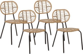 Beliani Beliani - Conjunto De 4 Sillas De Rat&aacute;n Beige Negro Natural Sint&eacute;tico Respaldo Trenzado Pratello