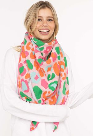 Zwillingsherz Dreieckstuch ZWILLINGSHERZ Leo Bunt, Damen, rosa (rosa bunt), Strick, Baumwollmischung, mehrfarbig, Modet&uuml;cher Dreieckstuch, buntes Tuch im Leolook in