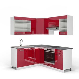Vicco Cocina Esquinera Fame-line, Burdeos Brillo Intenso/blanco, 160 X 190 Cm, Et Antracita