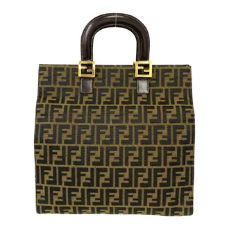 Fendi Black Brown Canvas Leather Handbag Tote Bag (Pre-Owned)