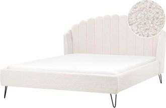 Beliani Cama Con Somier De Boucl&eacute; Patas De Metal 180 X 200 Cm Cabecero Blanco Crema Ambillou