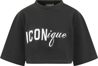 Dsquared2 Cropped katoenen T-shirt - Dames - Sweatshirts - Zwart - S - Katoen - Hoodies & sweatvesten