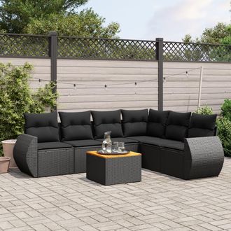 vidaXL Set De Comedor De Jard&iacute;n 7 Pzas Y Cojines Rat&aacute;n Sint&eacute;tico Negro Vidaxl