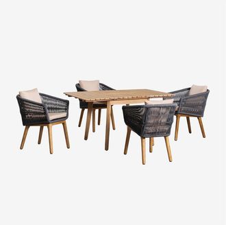 Sklum Sklum - Set De Mesa Extensible En Madera (90-150x90 Cm) Naele Y 4 Sillas De Comedor Barker