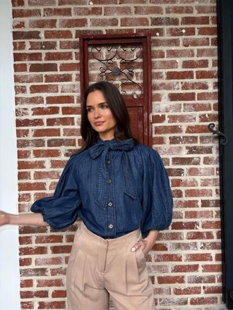 Marie Oliver Navi Button Front Top In Chambray