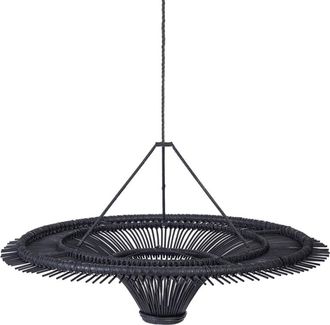 Bazar Bizar L&aacute;mpara colgante de hierro y rat&aacute;n en negro 60x60x23 cm